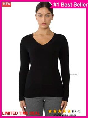 100% Pure Cashmere Long Sleeve V Neck Pullover Sweater